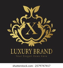 Luxury Gold Floral Letter Logo Design with Flourishes


