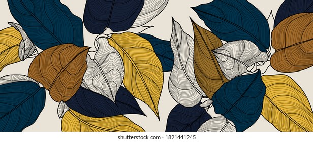 luxury gold floral line art wallpaper vector. Exotic botanical background, Tropical leaf and gold style for textiles, wall art, fabric, wedding invitation, cover design.