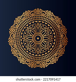 Luxury gold floral mandala arabesque pattern for print, poster, cover, brochure, flyer, Oriental style ornamental round lace ornament