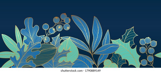 Luxury Gold floral17:9  background vector, Golden Natural pattern design for wallpaper, packaging,  fabric, and wrapping background texture. 