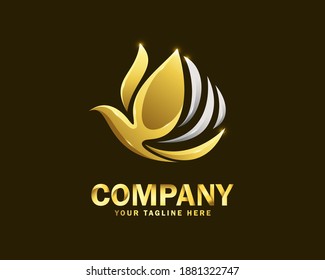 luxury gold flying bird logo design template