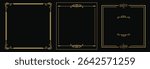 luxury gold frame borders set on black background. Vintage decorative design vector illustration.
