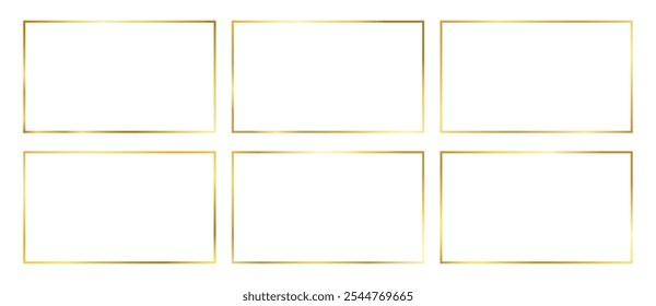 Luxury gold frame decorative element collection. Set of rectangle golden border vector illustration