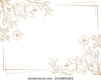 Borda de flor de quadro de ouro de luxo isolada no fundo branco. Modelo botânico de design floral vintage. Convites Decoração Elegante Folha Ornamento casamento quadro floral com contornos de ouro botânico