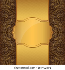 Luxury gold frame on a brown background with a vintage pattern