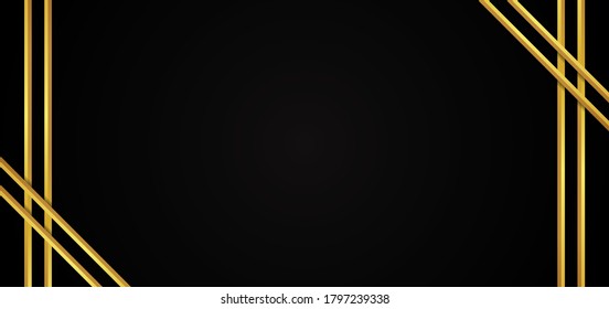 Luxury gold frame overlap style black color abstract background. vector illustration.