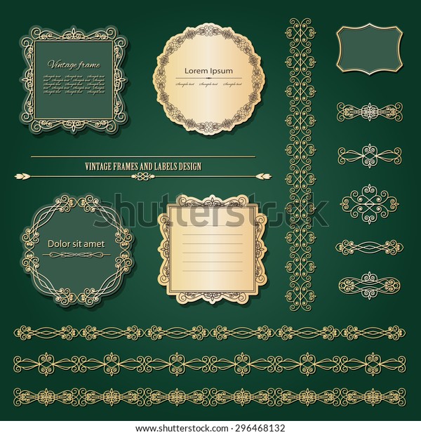 Luxury\
gold frames and labels set. Ornamental\
borders.
