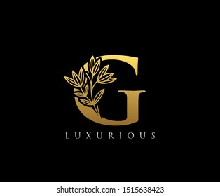 Luxury Gold G Letter Logo Icon . Initial Letter G Design Vector Luxury Gold Color.Print monogram initials stamp line art vintage symbol.