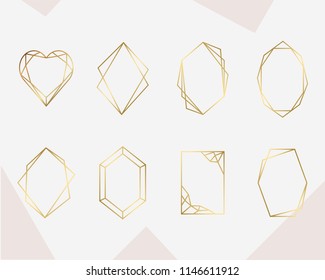 Luxury Gold Geometric Frame Collection. Design For Wedding Card, Invitations, Logo, Book Cover And Poster