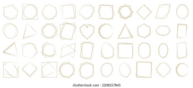 Marco geométrico de oro de lujo. Colección de diferentes formas, corazón, rectángulo, círculo, polígono, hexágono, oval, triángulo. Diseño para tarjeta de boda, invitaciones, logotipo, portada de libro y afiche.