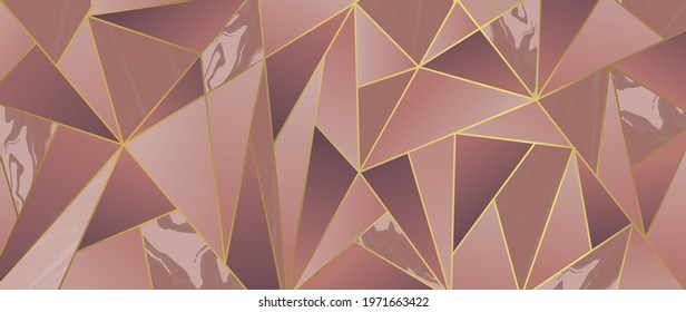 Luxury Gold Geometric Pattern Background Vector. Abstract Art Wallpaper Design With Golden Glitter, Mountain, Marble Texture, Line Arts. Good For Wall Home Decor, Canvas Art, Modern Banner And Prints.