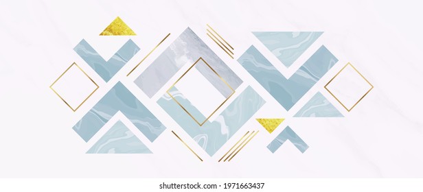 Luxury Gold Geometric pattern background vector. Abstract art wallpaper design with golden glitter, mountain, marble texture, line arts. Good for Wall home decor, canvas art, modern banner and prints.