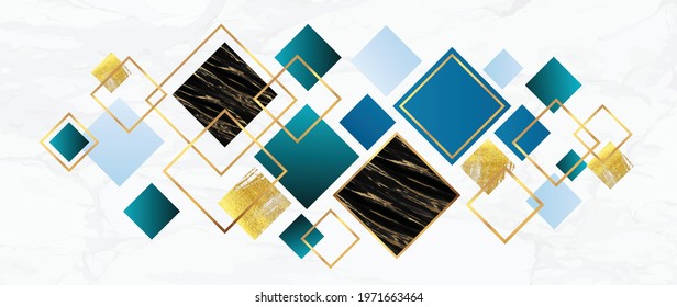 Luxury Gold Geometric pattern background vector. Abstract art wallpaper design with golden glitter, mountain, marble texture, line arts. Good for Wall home decor, canvas art, modern banner and prints.