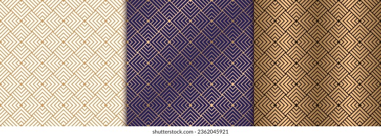 Luxury gold geometric seamless pattern geometric with overlapped square rhombus and striped line ,vector background for card, textile, packaging, branding.