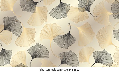 Luxury gold Ginkgo background design vector.