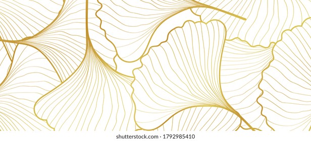 Luxury Gold Ginkgo line arts Background design vector.