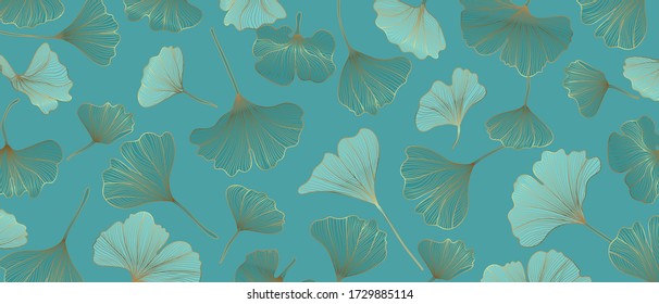 Luxury Gold Ginkgo wallpaper design vector.	