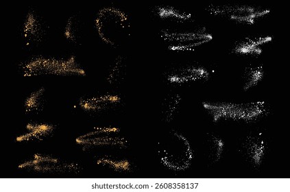 Luxury gold glitter background collection. Isolated set of splatter glowing light effect confetti gold glitter illustration