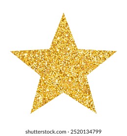 Luxury gold glitter star isolated on a transparent background. Golden star icon with confetti and lights. Vector design element for advertising, greeting card, jewelry, prestigious restaurant menu.