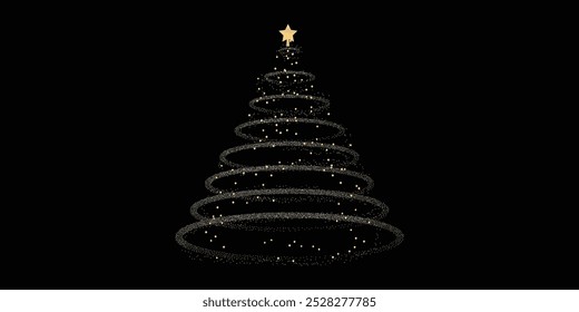 Luxury gold glittering christmas tree illustration vector.