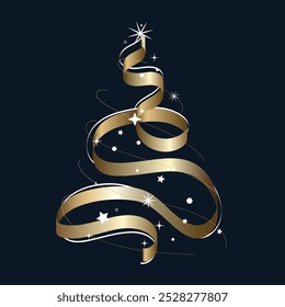 Vector de ilustración de árbol de Navidad brillante de oro de lujo.