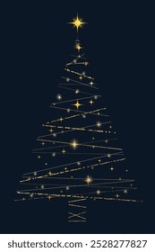 Luxury gold glittering christmas tree illustration vector.