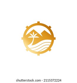 Globe Gold De Lujo Con Vector De Diseño De Logotipo De Viaje De Montaña Beach