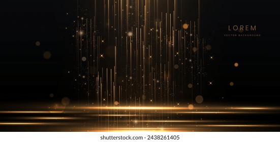 Luxury gold glowing line with lighting effect sparkle on black background. Template premium award design. Vector illustration