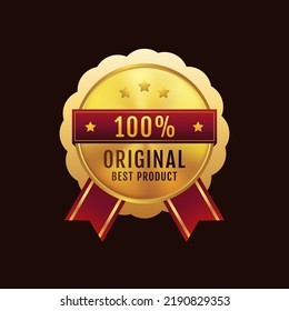 Luxury Gold Gradient 100 percent original ordinary product label badge design with vector.