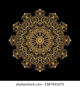 Luxury Gold Gradient Beautiful Round Floral Golden Mandala in Black Background