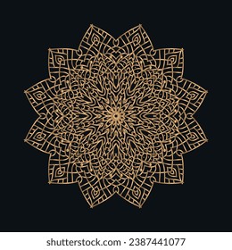 Gradiente de oro de lujo hermoso redondo Floral Mandala dorada en fondo negro