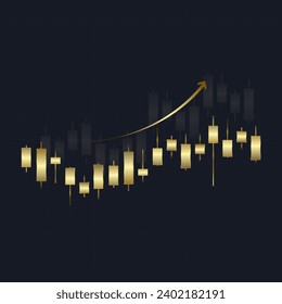 A luxury, gold graph for Stock market charts and forex trading graph in up trend concept for financial investment or Economic trends business concepts