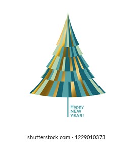 Luxury gold and green decorative Christmas tree. Design element for xmas card, invitation, poster.