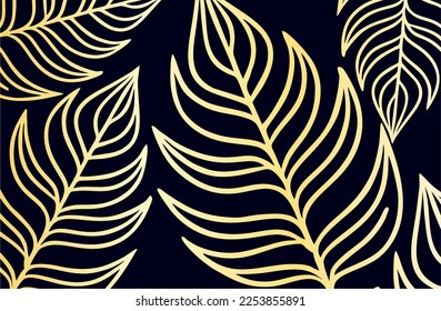 Luxury gold and green nature vector background. Floral pattern, philodendron plant with golden split leaves with monstera plants line art, vector illustration.