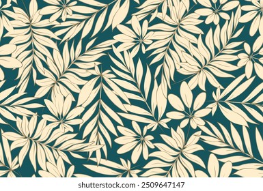 Luxury gold and green nature vector background. Floral pattern. Palm tree with golden split leaves with line art tropical plants, vector illustration.