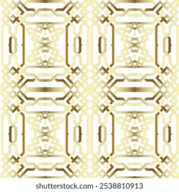 Luxury gold grid celtic arabesque style ornate seamless pattern. Vector ornamental gold and white background. Repeat backdrop. Modern braided intricate glowing ornaments. Endless patterned  texture.