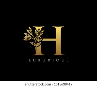 Luxury Gold H Letter Logo Icon . Initial Letter H Design Vector Luxury Gold Color.Print monogram initials stamp line art vintage symbol.