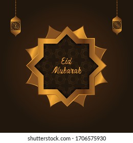 luxury gold happy eid mubarak greeting design vector background