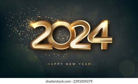 Luxury Gold Happy New Year 2024 Celebrate Template. EPS10 Vector