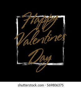 Luxury gold Happy Valentines Day text lettering with square frame