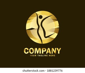 luxury gold healthy people logo design template