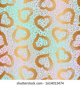 Luxury gold hearts marble texture. Trendy background. Pastel abstract seamless pattern. Elegant golden heart. Repeating background for design prints. Exquisite effect grunge pattina. Delicate backdrop