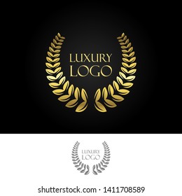 Luxury Gold Heraldic Crests Logo Element. Vintage Laurel Vector.