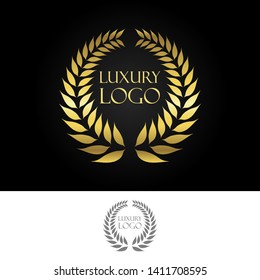 Luxury Gold Heraldic Crests Logo Element. Vintage Laurel Vector.