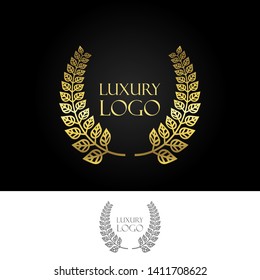 Luxury Gold Heraldic Crests Logo Element. Vintage Laurel Vector.