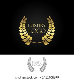 Luxury Gold Heraldic Crests Logo Element. Vintage Laurel Vector.