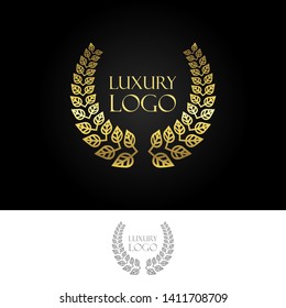 Luxury Gold Heraldic Crests Logo Element. Vintage Laurel Vector.