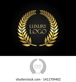 Luxury Gold Heraldic Crests Logo Element. Vintage Laurel Vector