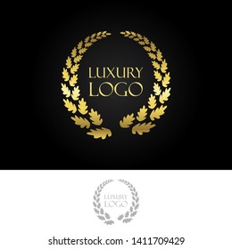 Luxury Gold Heraldic Crests Logo Element. Vintage Laurel Vector