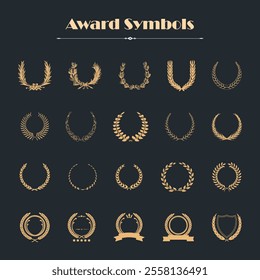 Luxury Gold Heraldic Crests Logo Element Set. Vintage laurel wreaths icons